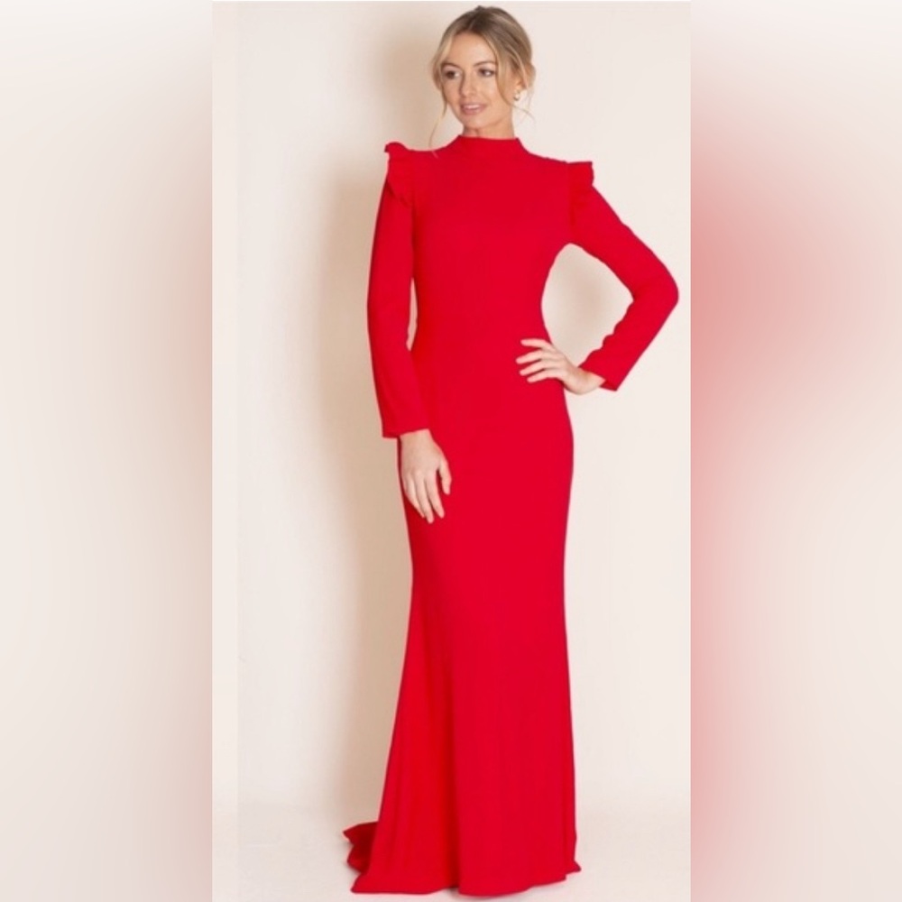 Camilyn Beth red maxi gown with long sleeves size 8 - Picture 3 of 8
